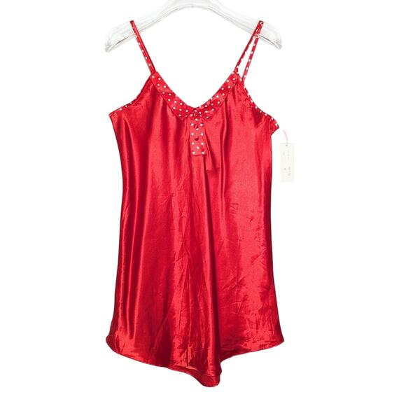 Body Drama Vintage 90's Red Satin Mini Slip Dress Polka Dot Collar Button Detail - Picture 1 of 9